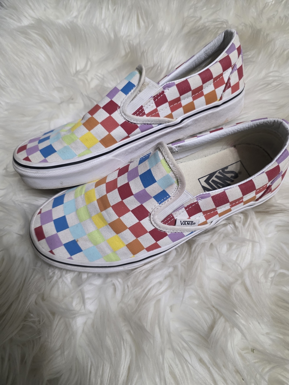 Vans Kids' Classic Slip-On Rainbow Checkerboard Sneakers